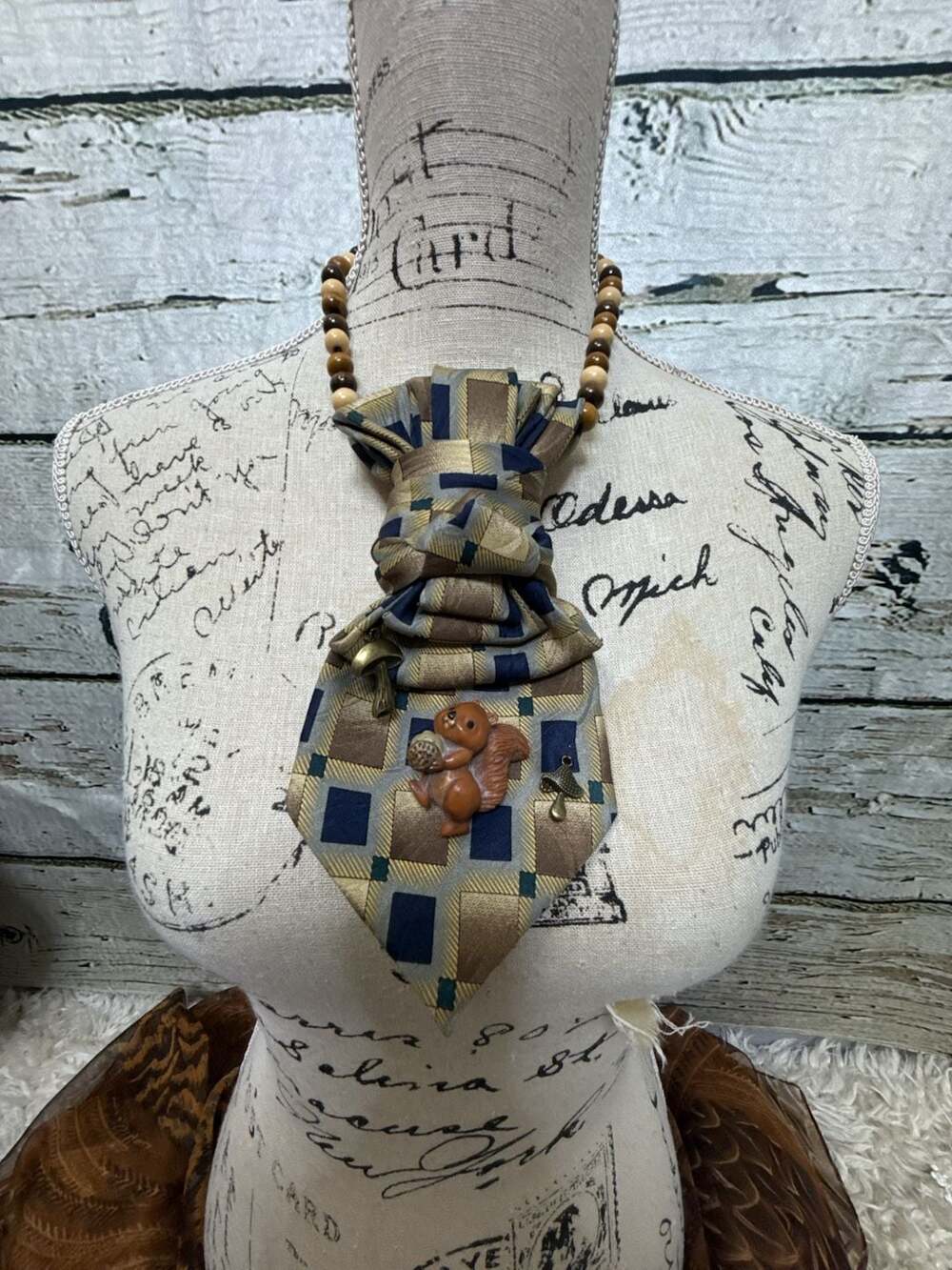 Upcycled Necktie Bolo Necklace with Brooch